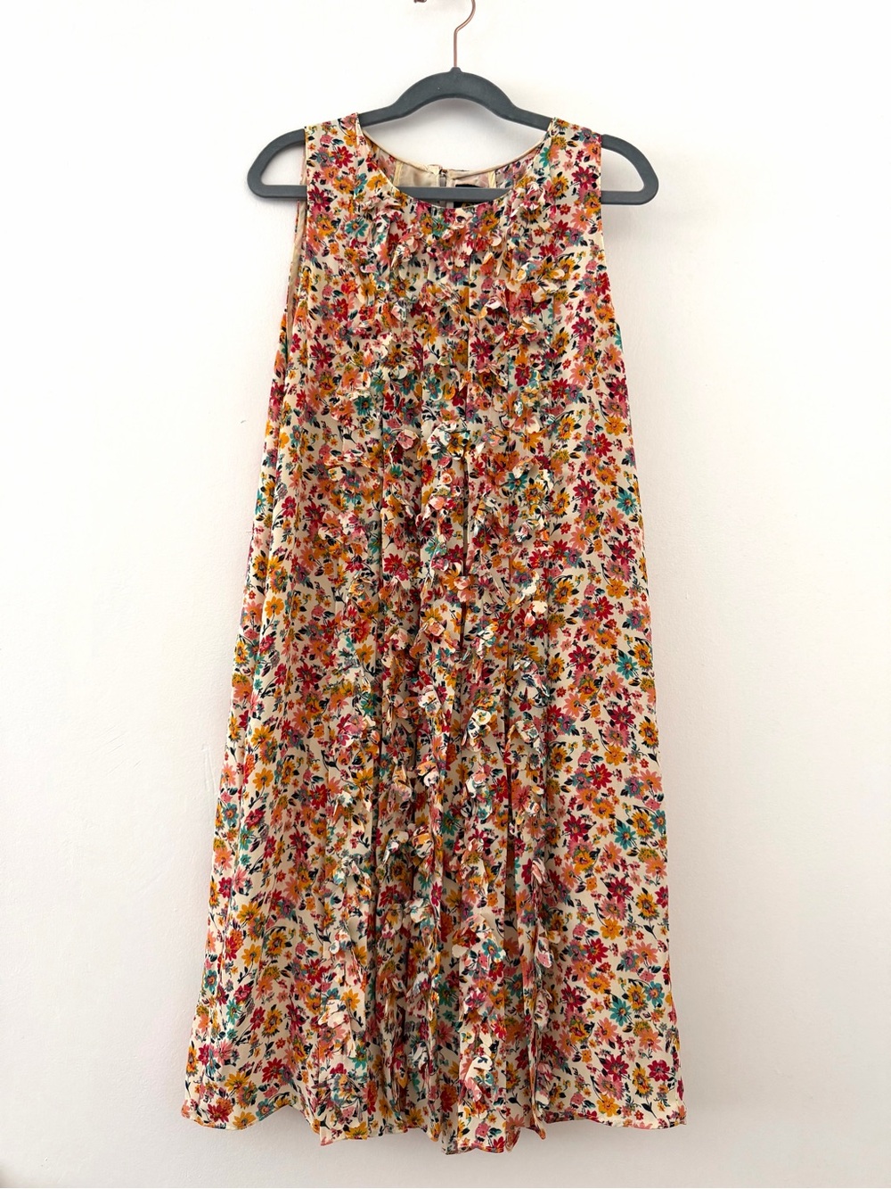 Anthropologie Floral Confetti Detail Pleated Sleeveless Dress - Multicolor